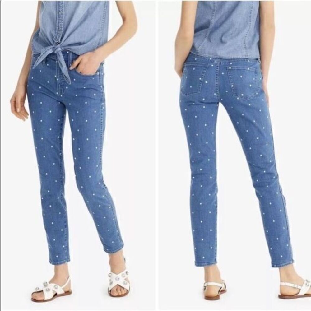 J. Crew Vintage Straight Jeans NWT Blue Denim‎ Polka Dot 25